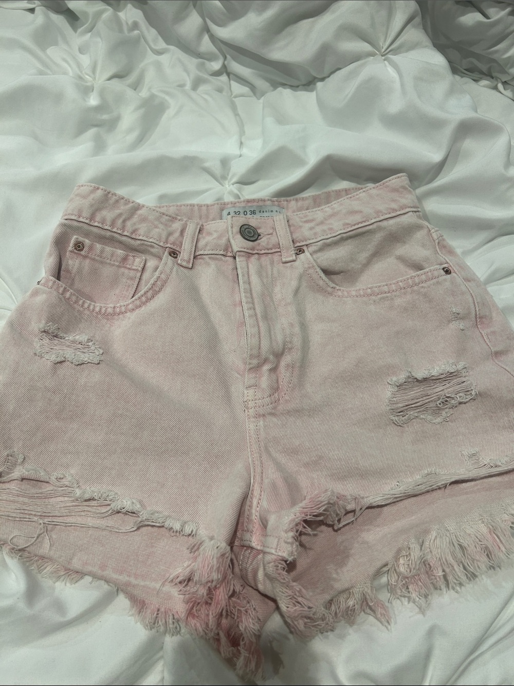 Primark Light Pink Distressed Denim Shorts